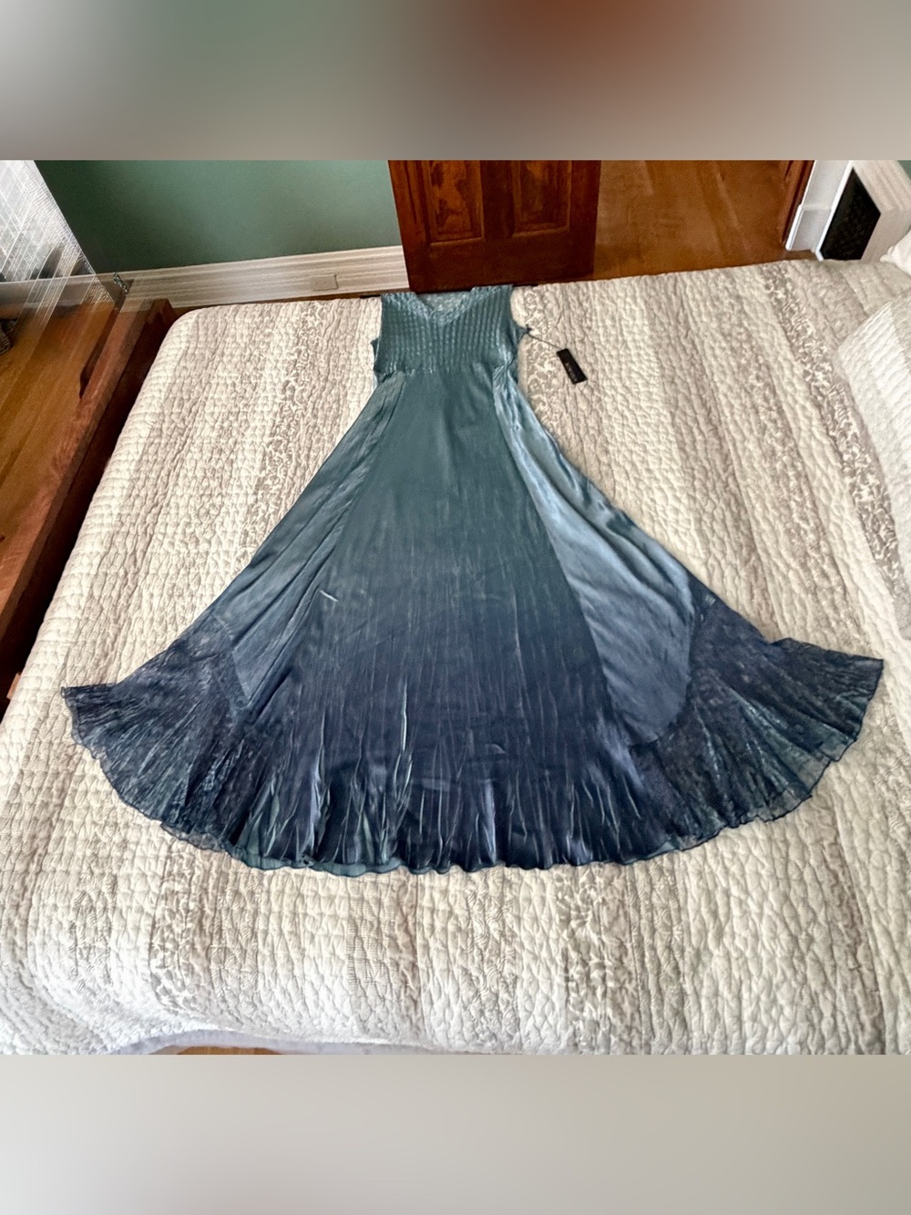 Komarov Luminous Blue Maxi Dress with Lace Insets and Lace-up Back Detail NWT